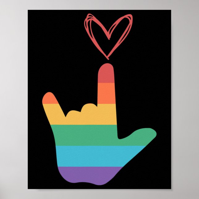Póster Símbolo de amor arcoíris Asl sordo (Frente)