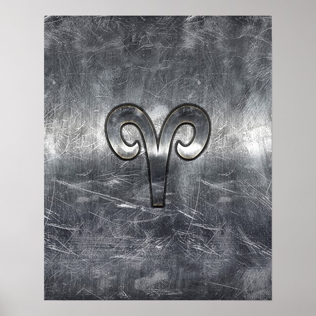 Póster Símbolo de Aries Zodiac en estilo de acero platead (Frente)