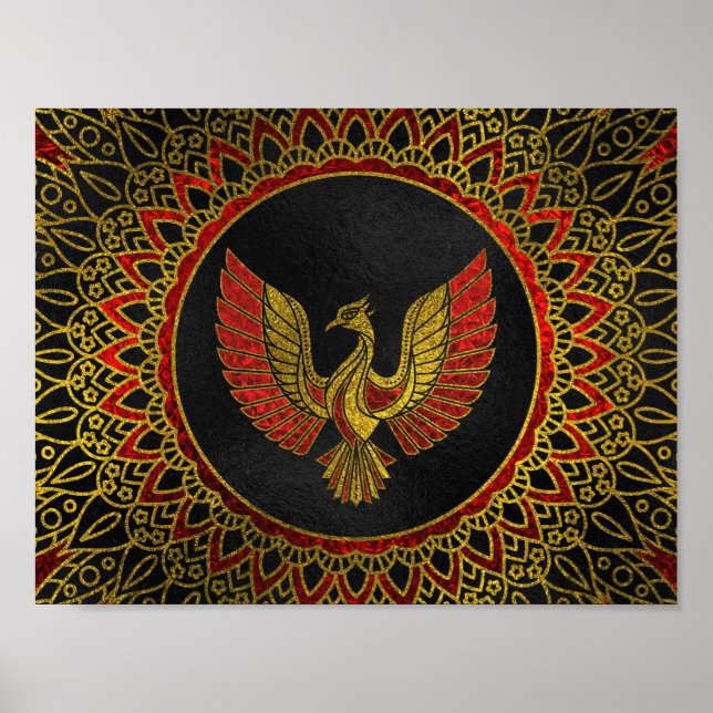 Póster Símbolo de ave Fénix dorado y rojo (Frente)