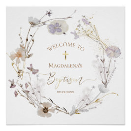 Póster símbolo de bautismo de flores silvestres