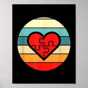 Póster Símbolo de corazón de rompecabezas vintage de conc