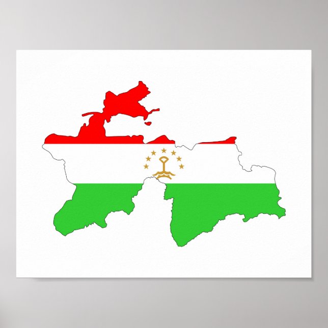 Póster Símbolo de forma del mapa de bandera de Tayikistán (Frente)