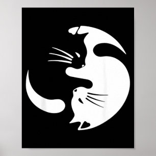 Póster Símbolo de gato Yin Yang Gato blanco y negro lindo
