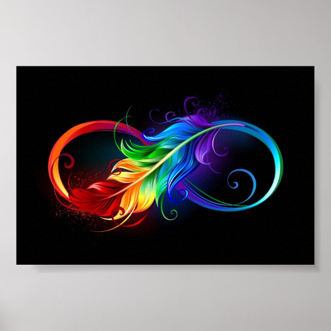 Póster Símbolo de infinito con pluma de arcoíris (Frente)