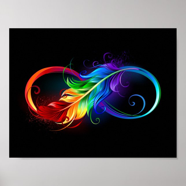 Póster Símbolo de infinito con pluma de arcoíris (Frente)