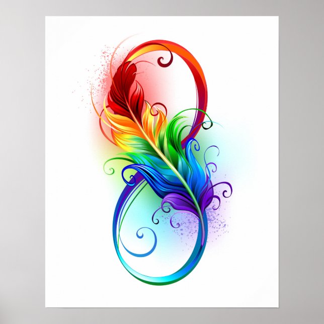 Póster Símbolo de infinito con pluma de arcoíris (Frente)