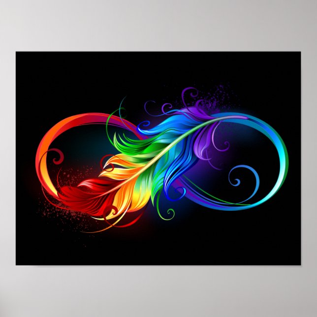 Póster Símbolo de infinito con pluma de arcoíris (Frente)