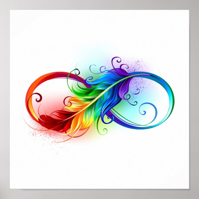 Póster Símbolo de infinito con pluma de arcoíris (Frente)
