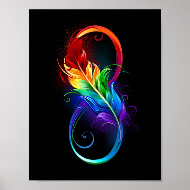 Póster Símbolo de infinito con pluma de arcoíris (Frente)