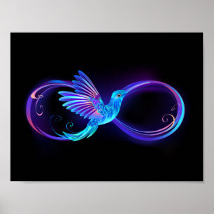 Póster Símbolo de infinito neón con colibrí brillante