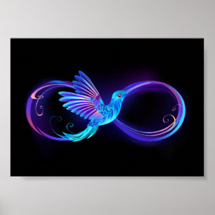 Póster Símbolo de infinito neón con colibrí brillante