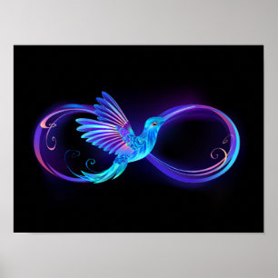 Póster Símbolo de infinito neón con colibrí brillante