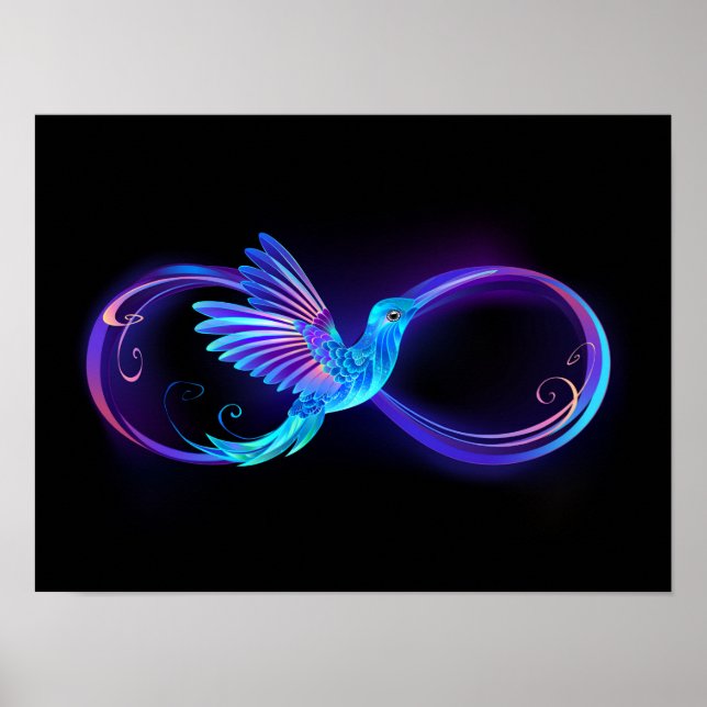 Póster Símbolo de infinito neón con colibrí brillante (Frente)