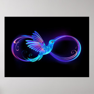 Póster Símbolo de infinito neón con colibrí brillante