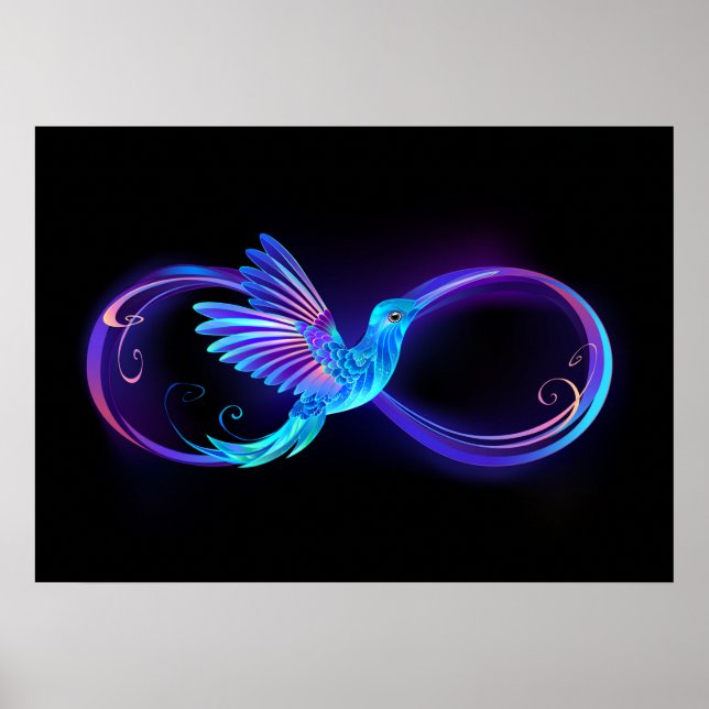 Póster Símbolo de infinito neón con colibrí brillante (Frente)
