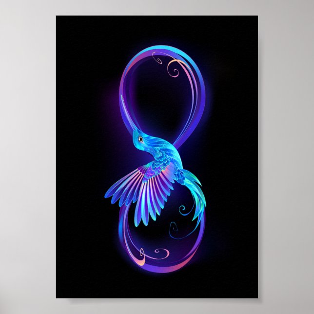 Póster Símbolo de infinito neón con colibrí brillante (Frente)