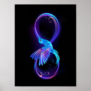 Póster Símbolo de infinito neón con colibrí brillante