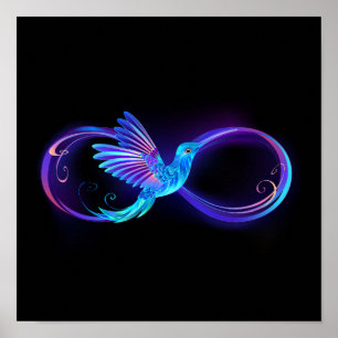 Póster Símbolo de infinito neón con colibrí brillante