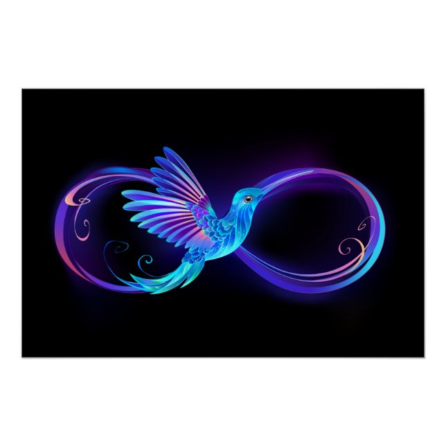 Póster Símbolo de infinito neón con colibrí brillante (Anverso)