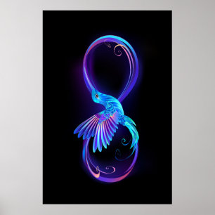 Póster Símbolo de infinito neón con colibrí brillante