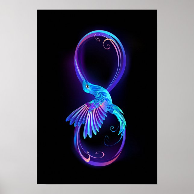Póster Símbolo de infinito neón con colibrí brillante (Frente)