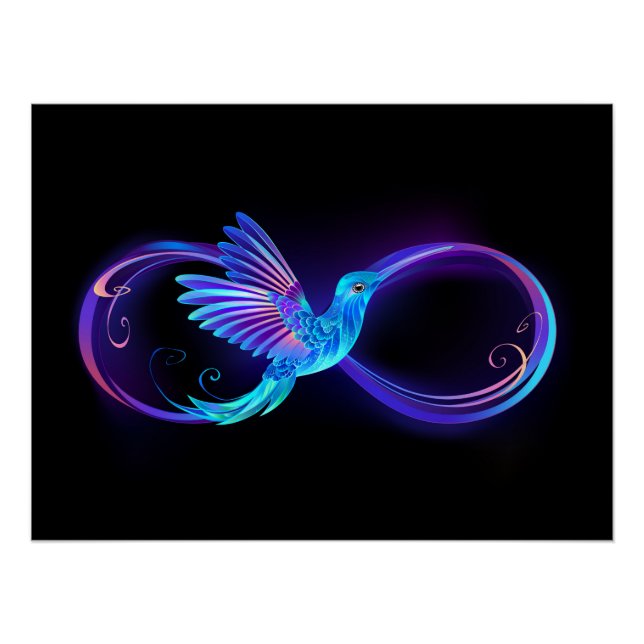 Póster Símbolo de infinito neón con colibrí brillante (Anverso)