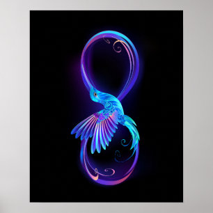 Póster Símbolo de infinito neón con colibrí brillante
