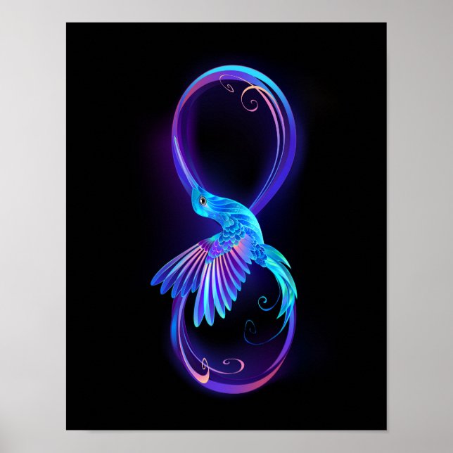 Póster Símbolo de infinito neón con colibrí brillante (Frente)