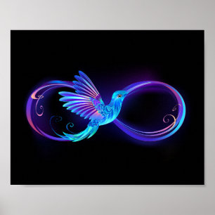 Póster Símbolo de infinito neón con colibrí brillante