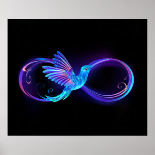Póster Símbolo de infinito neón con colibrí brillante