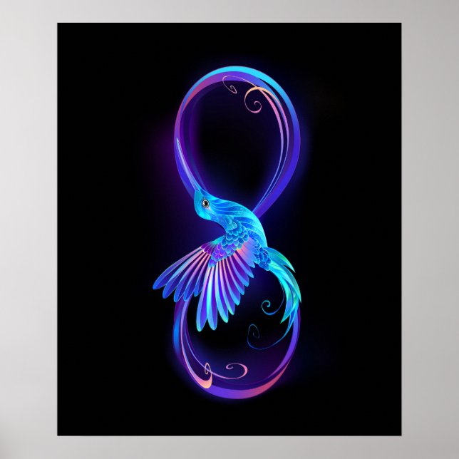 Póster Símbolo de infinito neón con colibrí brillante (Frente)