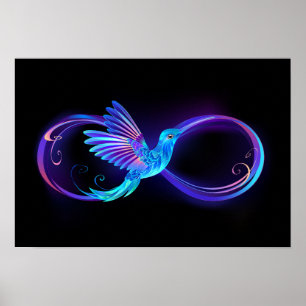 Póster Símbolo de infinito neón con colibrí brillante