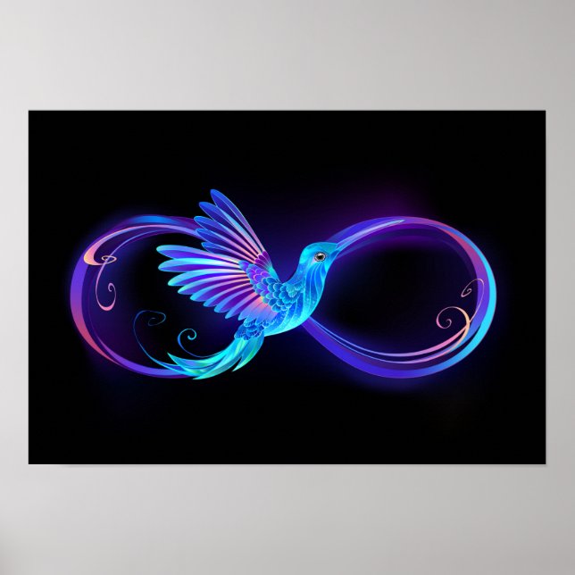 Póster Símbolo de infinito neón con colibrí brillante (Frente)