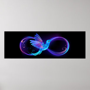 Póster Símbolo de infinito neón con colibrí brillante