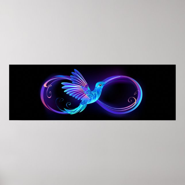 Póster Símbolo de infinito neón con colibrí brillante (Frente)