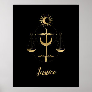 Póster Símbolo de justicia de tarot de oro