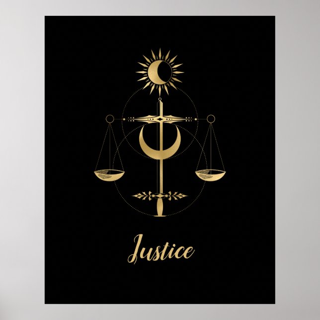 Póster Símbolo de justicia de tarot de oro (Frente)