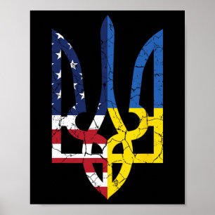 Póster Símbolo de la bandera estadounidense ucraniana Apo