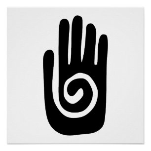 Póster Símbolo de la mano Hopi curar espiral palma nativo