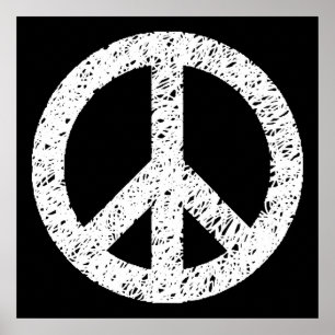Póster Símbolo de la paz esgrimido - blanco sobre negro