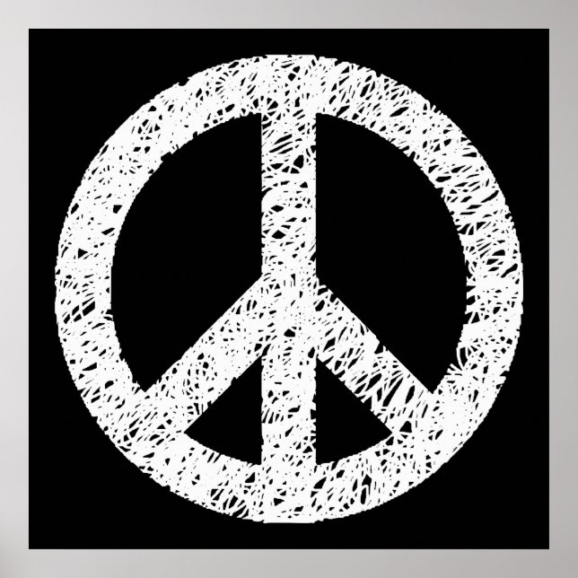 Póster Símbolo de la paz esgrimido - blanco sobre negro (Frente)