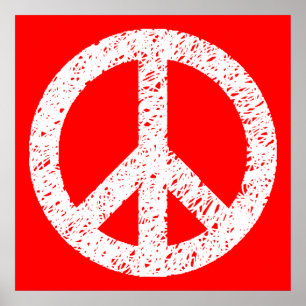 Póster Símbolo de la paz esgrimido - blanco sobre rojo
