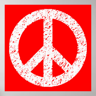 Póster Símbolo de la paz esgrimido - blanco sobre rojo