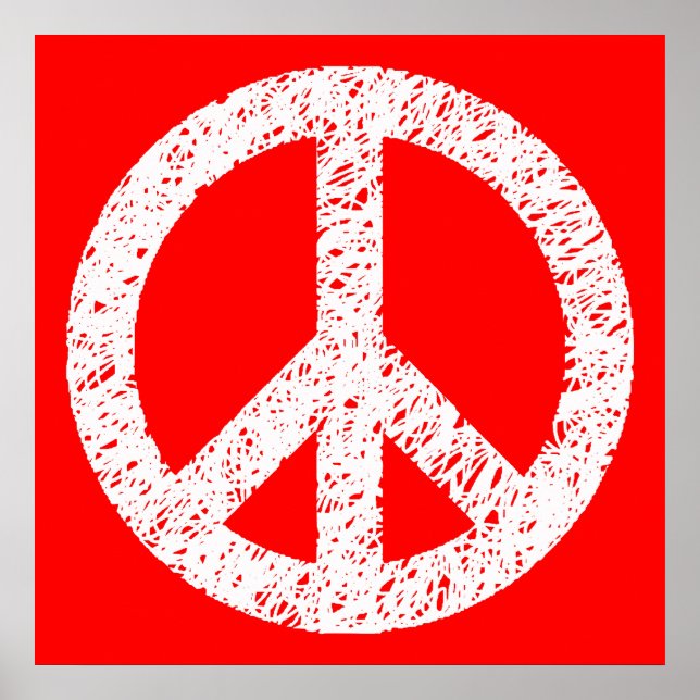 Póster Símbolo de la paz esgrimido - blanco sobre rojo (Frente)