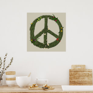 Póster Símbolo de la PAZ Flores de hierba real Hippie Sig