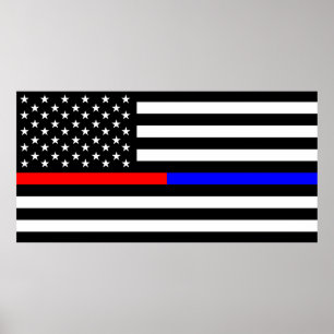 Póster símbolo de la policía de línea delgada roja azul c