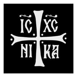 Póster símbolo de la religión ortodoxa cristiana ICXCNIKA