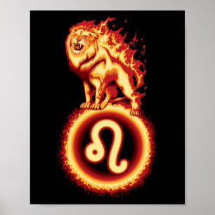 Póster Símbolo de león de fuego - Rótulo Leo Zodiac