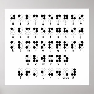 Póster Símbolo de letras ciego del alfabeto de Braille