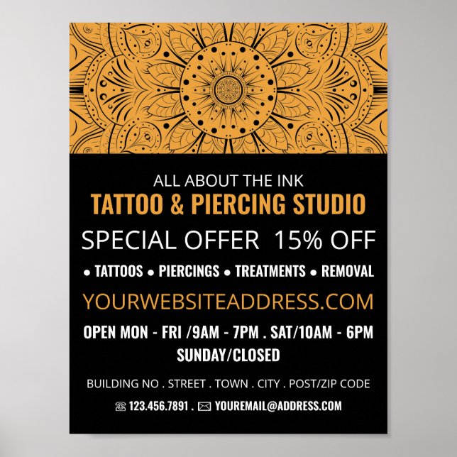 Póster Símbolo de Mandala, estudio de tatuaje y pérdida d (Frente)